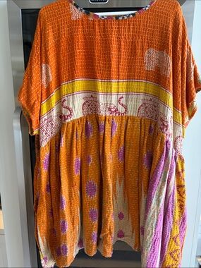 Bohemian Orange Elephant Print Peasant Top